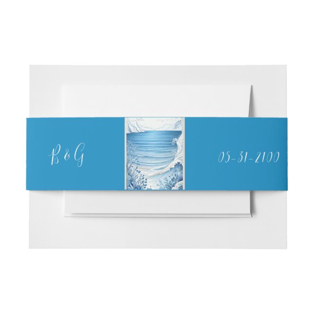 Cintas Para Invitaciones boda de vibración de la costa azul (Anverso Ejemplo)