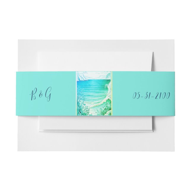 Cintas Para Invitaciones boda de vibración de la costa azul (Anverso Ejemplo)