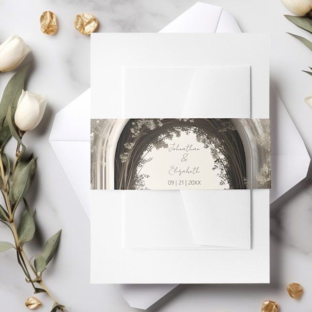 Cintas Para Invitaciones Boda del Arco Botánico Romántico Boho (Romantic Boho Botanical Arch Wedding Invitation Belly Band)