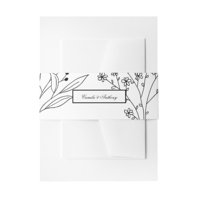 Cintas Para Invitaciones Boda del Boho floral de la esquina blanca y negra (Anverso Ejemplo)