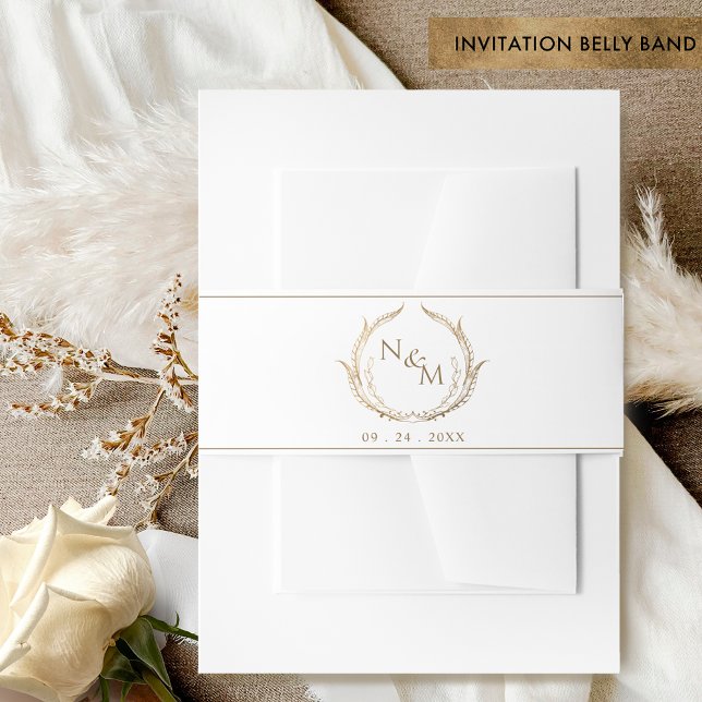 Cintas Para Invitaciones Boda del Escudo Monograma Blanco y Oro de la moda (Subido por el creador)