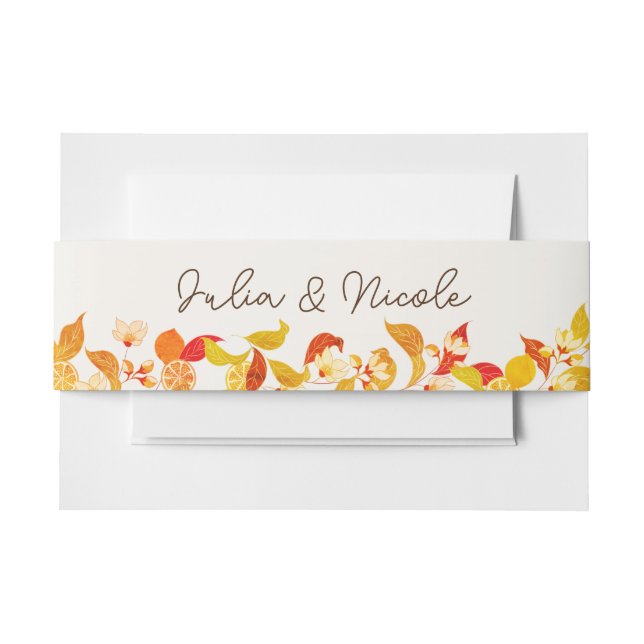 Cintas Para Invitaciones Boda del follaje de cítricos de amor de la Lemonía (Anverso Ejemplo)