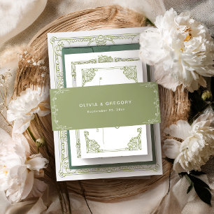 Cintas Para Invitaciones Boda del marco de la antigüedad verde oliva