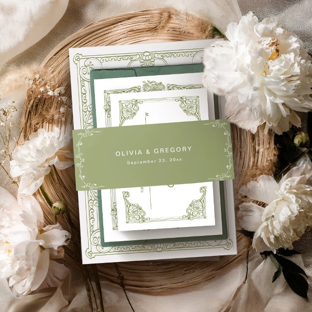 Cintas Para Invitaciones Boda del marco de la antigüedad verde oliva (Subido por el creador)