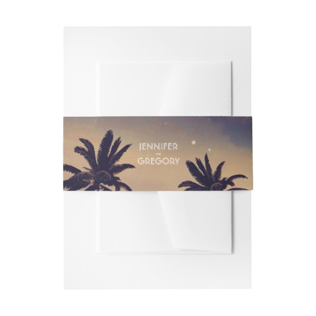 Cintas Para Invitaciones Boda del Sunset Purple Beach Palms (Anverso Ejemplo)