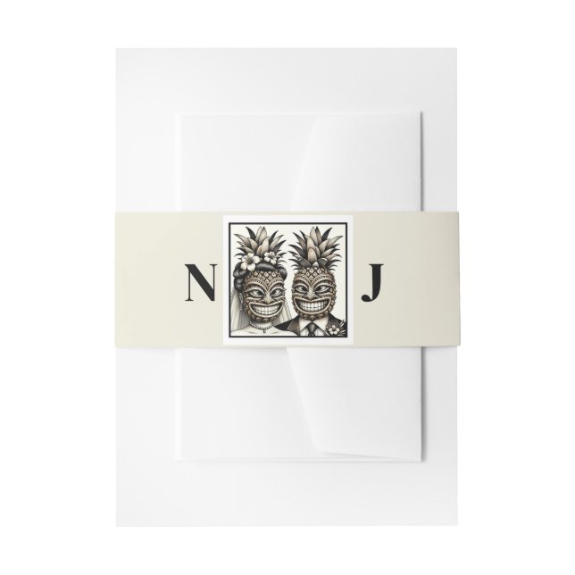 Cintas Para Invitaciones Boda del Tiki de la Piña de Novia y Groom Aloha (Anverso Ejemplo)