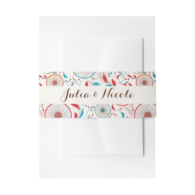 Cintas Para Invitaciones Boda Dreamcatcher de la pluma Tribal Boho (Anverso Ejemplo)