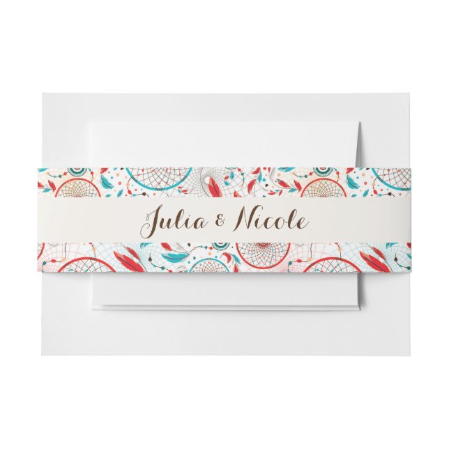 Cintas Para Invitaciones Boda Dreamcatcher de la pluma Tribal Boho (Anverso Ejemplo)