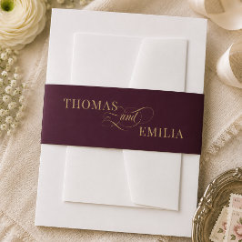 Cintas Para Invitaciones Boda Elegante Caligrafía Burgundy Gold