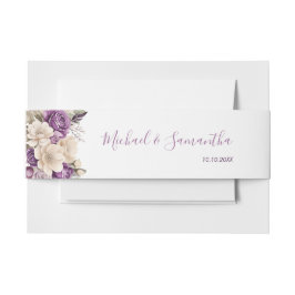 Cintas Para Invitaciones Boda elegante con rosas púrpura y marfil