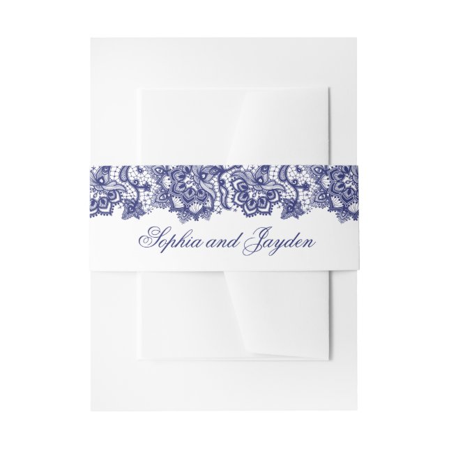 Cintas Para Invitaciones Boda elegante de canto azul de la marina (Anverso Ejemplo)