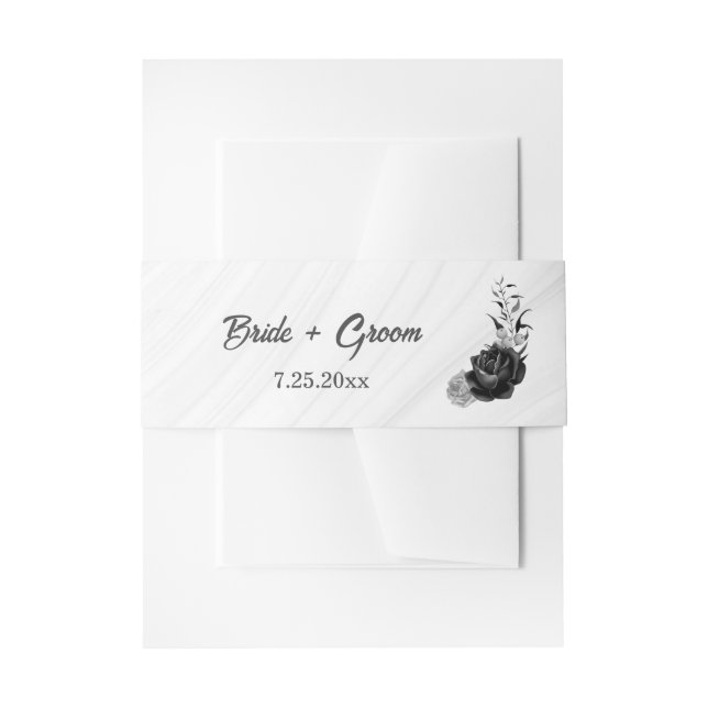 Cintas Para Invitaciones boda elegante de flores grises y negras de plata (Anverso Ejemplo)
