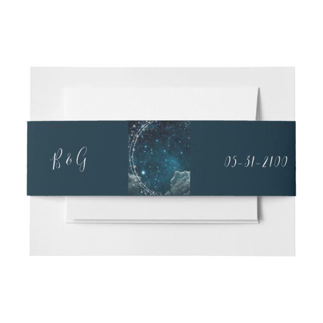 Cintas Para Invitaciones boda elegante de galaxia azul (Anverso Ejemplo)