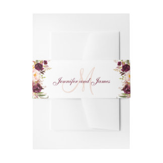 Cintas Para Invitaciones Boda elegante en Rubor con flores de Borgoña