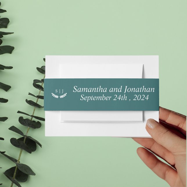 Cintas Para Invitaciones Boda elegante monograma verde de tono de joyas (Subido por el creador)
