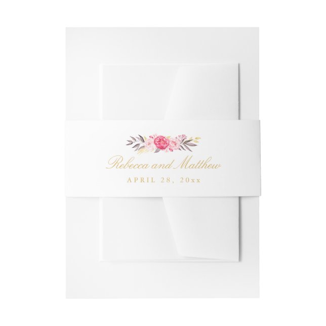 Cintas Para Invitaciones Boda Elegante Rosa Rosa Floral Elegante (Anverso Ejemplo)