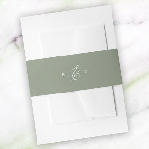 Cintas Para Invitaciones Boda Elegante Simple Monograma Marfil y Salvia