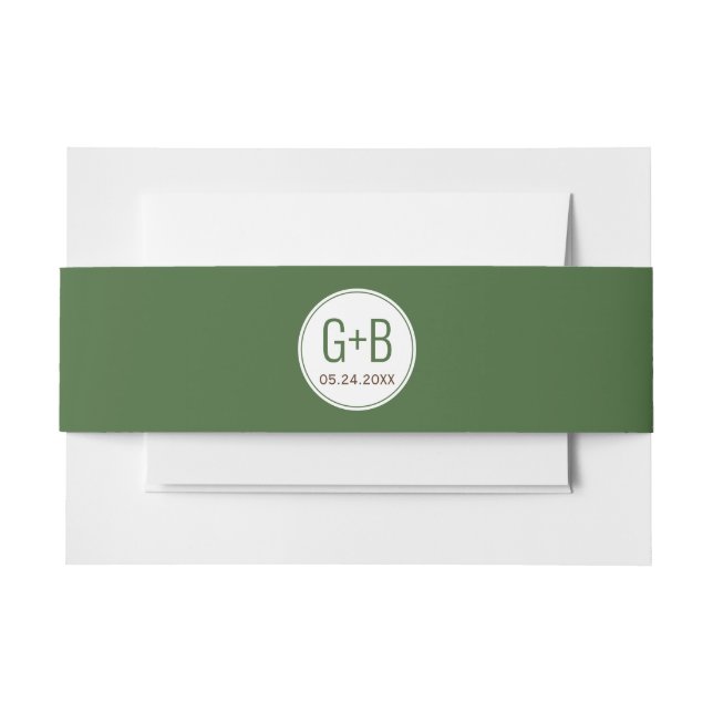 Cintas Para Invitaciones Boda elegante y sencillo de iniciales en verde mus (Anverso Ejemplo)