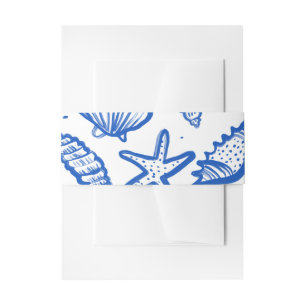 Cintas Para Invitaciones Boda en la playa de conchas azul blanco PERSONALIZ