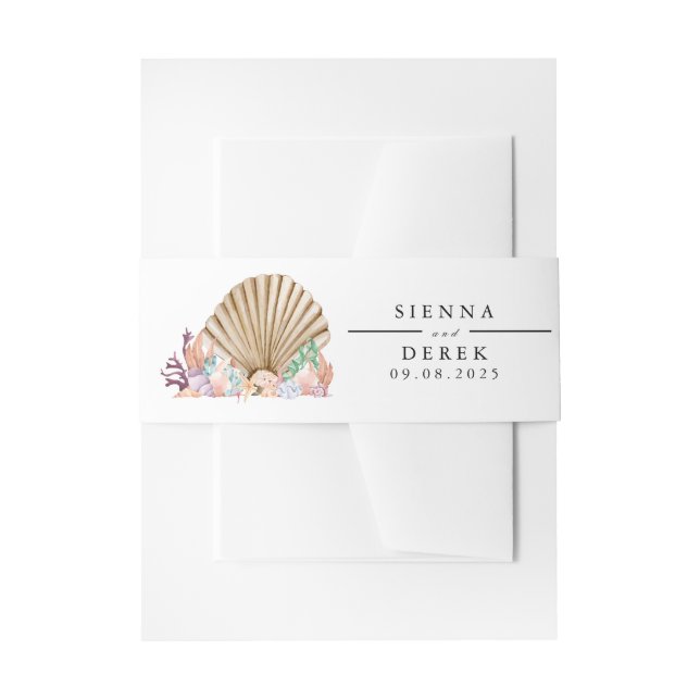 Cintas Para Invitaciones Boda en la playa de Coral & Seashell (Anverso Ejemplo)