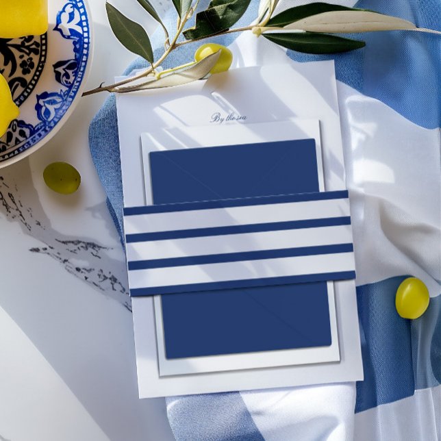Cintas Para Invitaciones Boda estilo Costa Azul y Blanco Italiano (Blue & White Italian Coast Style Wedding Invitation Belly Band)