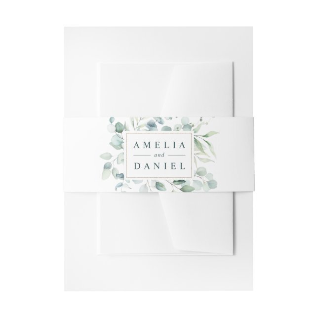 Cintas Para Invitaciones Boda Ethereal Eucalyptus Gold Frame Greenery (Anverso Ejemplo)
