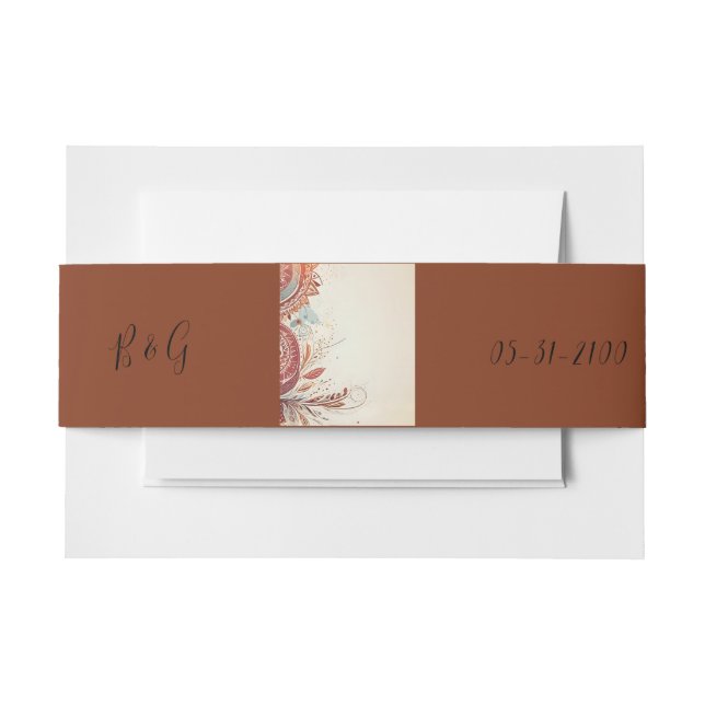 Cintas Para Invitaciones boda étnico beige (Anverso Ejemplo)