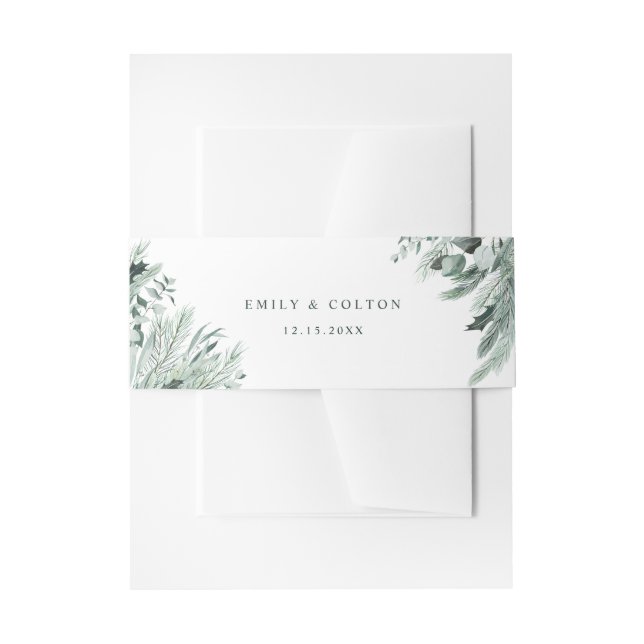 Cintas Para Invitaciones Boda Evergreen Winter Floral Elegante (Anverso Ejemplo)