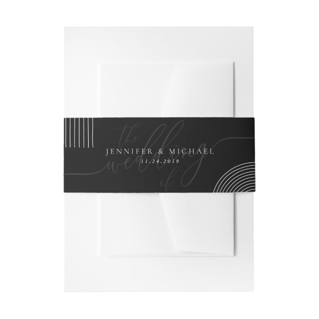Cintas Para Invitaciones Boda Fecha Letra Negra Geométrica de Línea (Anverso Ejemplo)