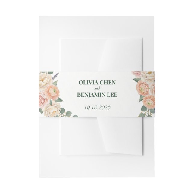 Cintas Para Invitaciones Boda Flor de Melocotón y Celosía Dorada (Anverso Ejemplo)
