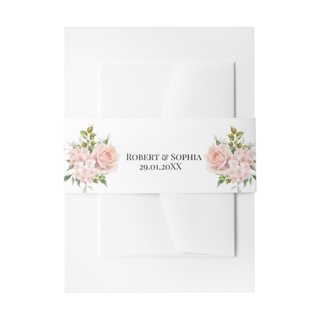 Cintas Para Invitaciones Boda Flor de Rosa Rubor  (Anverso Ejemplo)