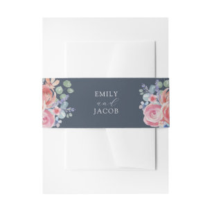 Cintas Para Invitaciones Boda Floral Acuarela Azul Oscuro