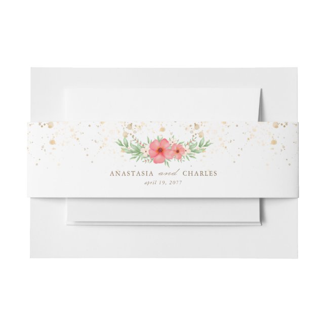 Cintas Para Invitaciones Boda floral acuático rosa e marfil (Anverso Ejemplo)