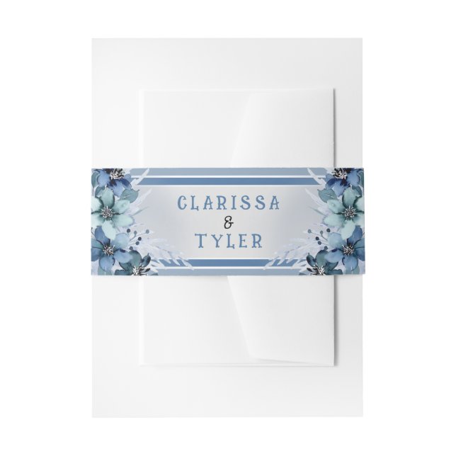 Cintas Para Invitaciones Boda Floral Azul (Anverso Ejemplo)