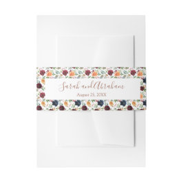 Cintas Para Invitaciones Boda Floral Azul de la Marina Borgoña de Oro