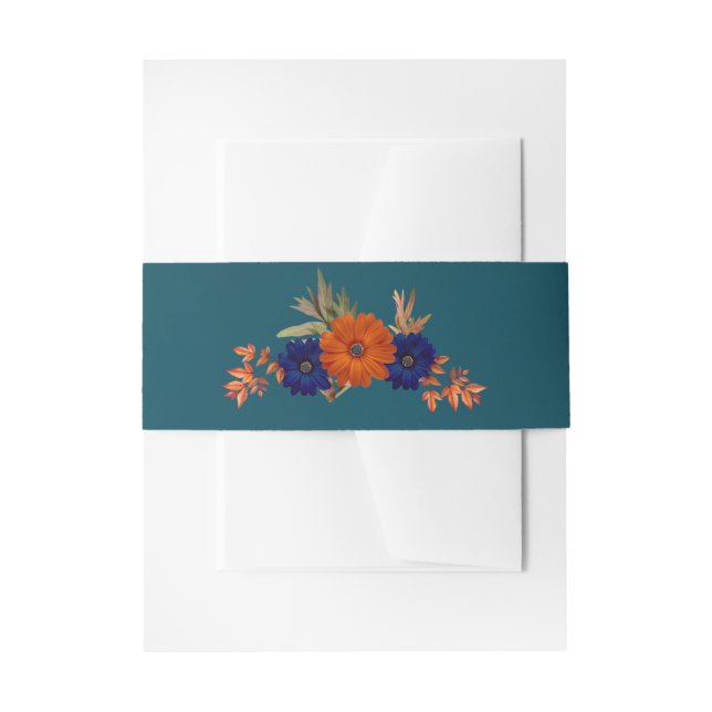 Cintas Para Invitaciones Boda floral azul de la Marina Naranja de otoño rus (Anverso Ejemplo)