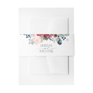Cintas Para Invitaciones Boda floral azul de la Marina y el rojo borgoñés