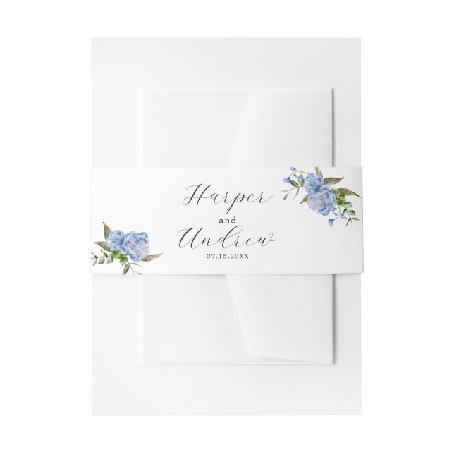 Cintas Para Invitaciones Boda floral azul de primavera (Anverso Ejemplo)