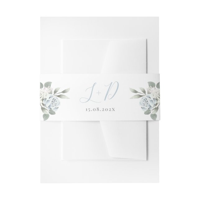 Cintas Para Invitaciones Boda Floral Azul Dusty (Anverso Ejemplo)