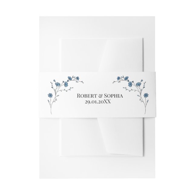 Cintas Para Invitaciones Boda Floral Azul Dusty (Anverso Ejemplo)