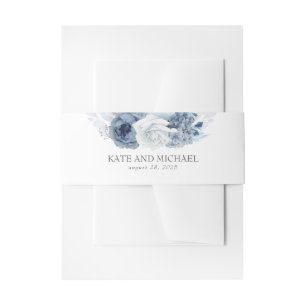 Cintas Para Invitaciones Boda Floral Azul Dusty Y Naval