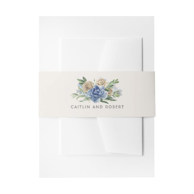 Cintas Para Invitaciones Boda floral azul marfil y agitado (Anverso Ejemplo)