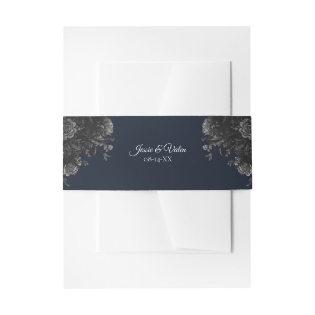 Cintas Para Invitaciones Boda floral azul marino (Anverso Ejemplo)