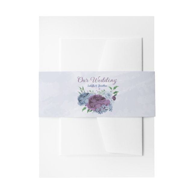 Cintas Para Invitaciones Boda floral azul polvoriento púrpura  (Anverso Ejemplo)