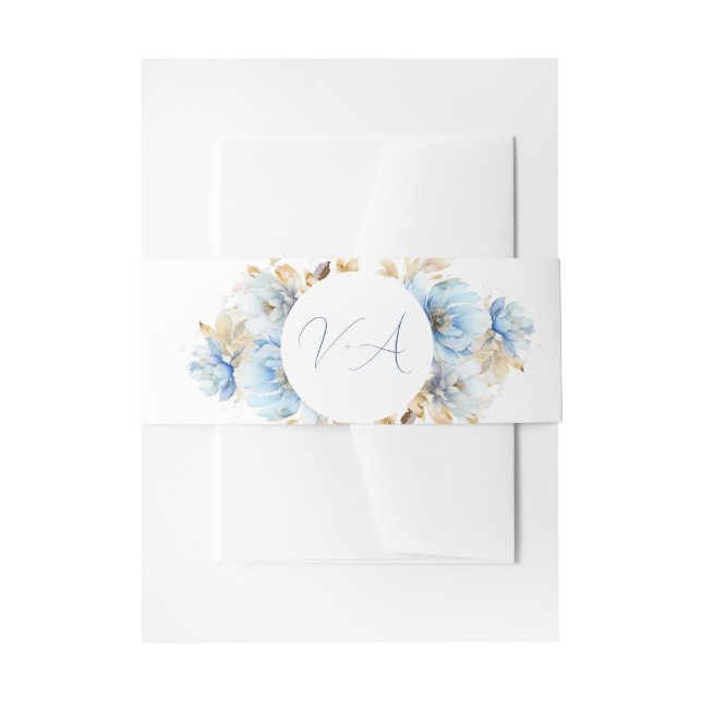 Cintas Para Invitaciones Boda Floral azul turbio Monograma 2 (Anverso Ejemplo)