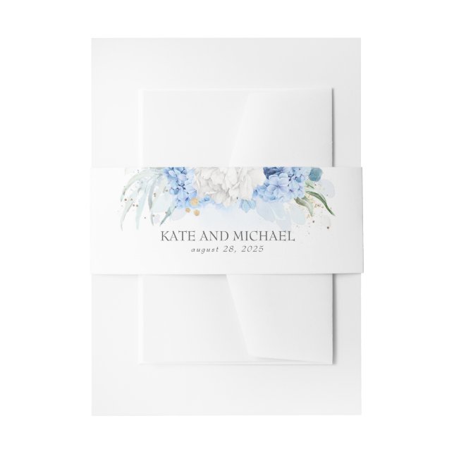 Cintas Para Invitaciones Boda floral azul y blanco turbio (Anverso Ejemplo)