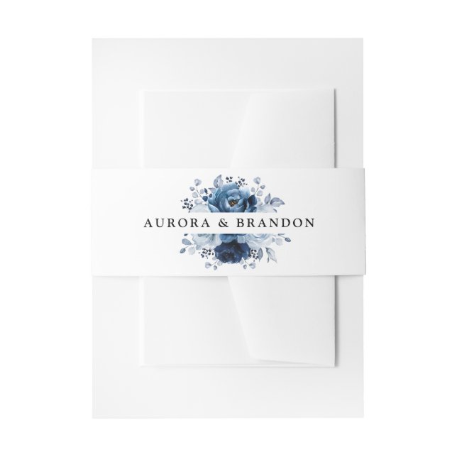 Cintas Para Invitaciones Boda floral botánica de pizarra azul polvoriento n (Anverso Ejemplo)