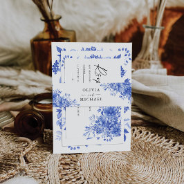 Cintas Para Invitaciones Boda Floral Chinoiserie de Porcelana Azul