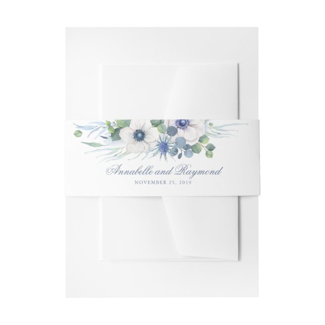 Cintas Para Invitaciones Boda floral de Anémona y Cardo azul polvoriento (Anverso Ejemplo)