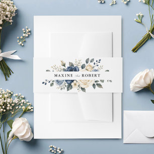 Cintas Para Invitaciones Boda floral de azul marino y rosa marfil polvorien